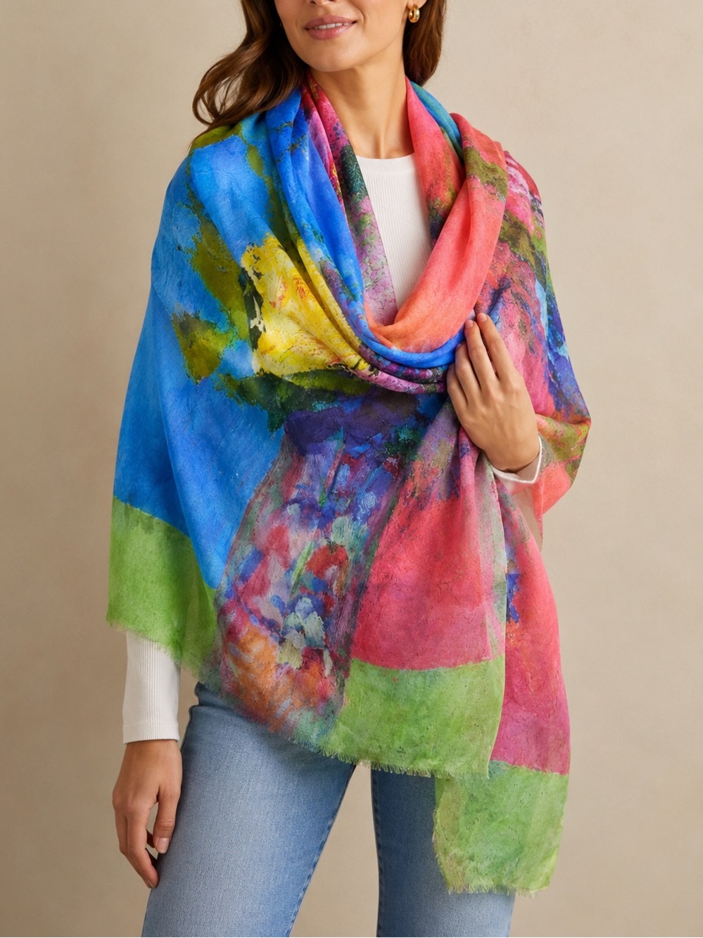 Debbie Martin Designs Oversized Abstract Art Modal Cotton Scarf Wrap Shawl